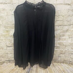 ASOS Black Sheer Floral Embroidered Open Sleeve Top